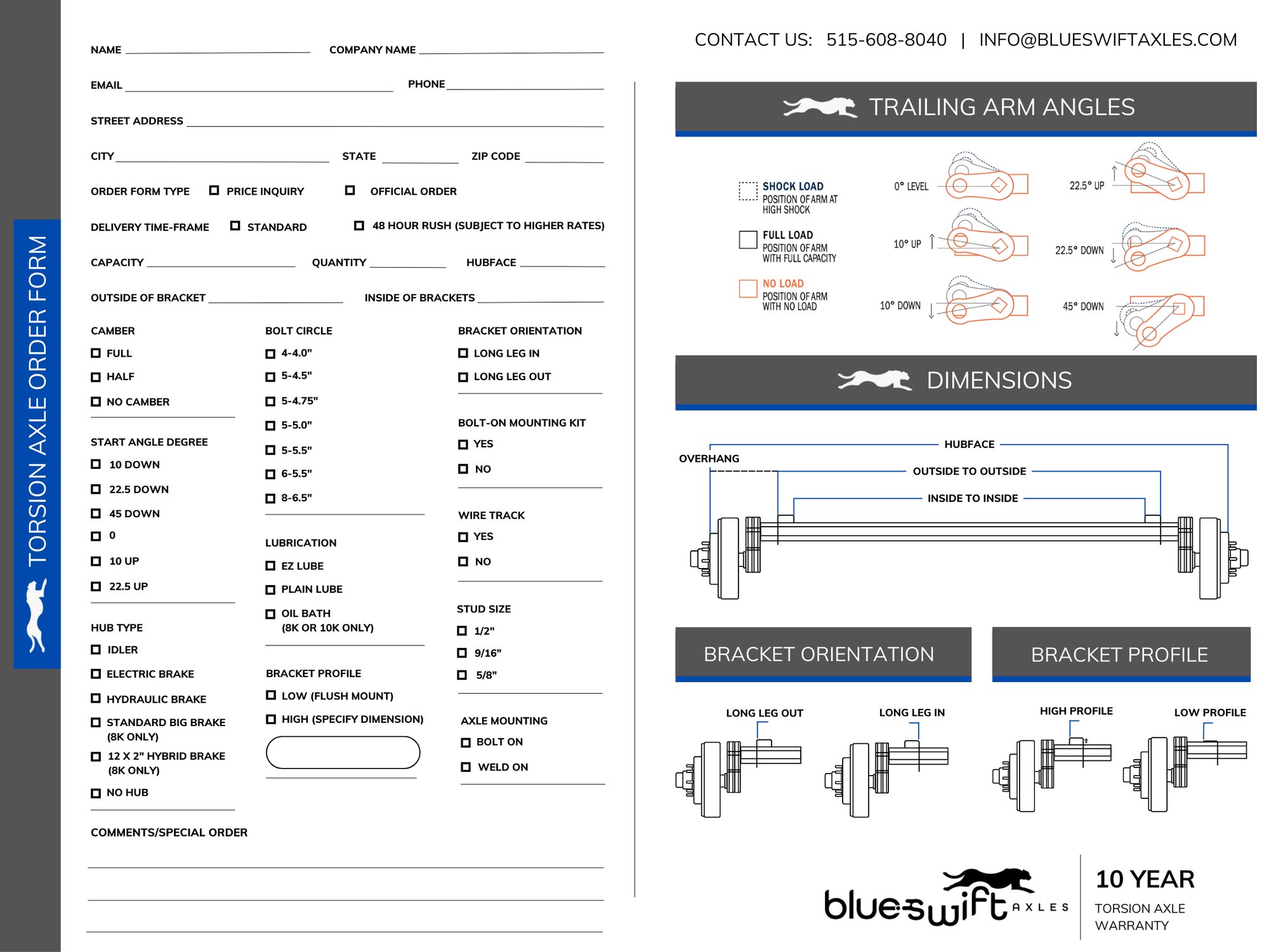 TORSION AXLES ORDER FORM